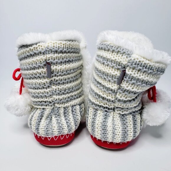 Totes Toasty Knitted Striped Furry Lined Memory Foam Boot Slippers M - Picture 5 of 10